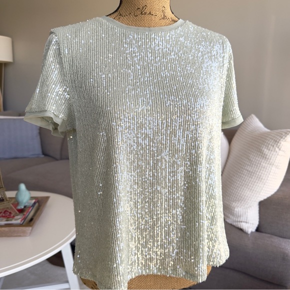 Anne Klein Shimmering Sequin Short Sleeve Top - Picture 2 of 10